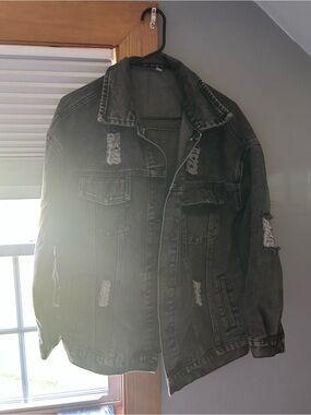 Distressed Black Denim Jacket - Casual Overshirt